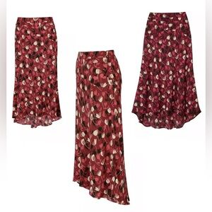 CAbi Skirt Womens Size 12 Red Corsage Skirt High Low Wine Blossom Floral Midi